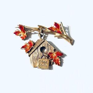 Vintage Danecraft Bird House Gone‎ South Brooch, Fall Brooch, Danecraft